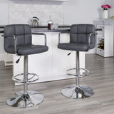 English Elm Contemporary Quilted Vinyl Adjustable Height Barstool with Arms and Chrome Base