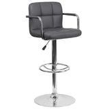 English Elm Contemporary Quilted Vinyl Adjustable Height Barstool with Arms and Chrome Base