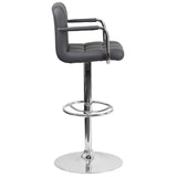 English Elm Contemporary Quilted Vinyl Adjustable Height Barstool with Arms and Chrome Base