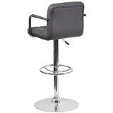 English Elm Contemporary Quilted Vinyl Adjustable Height Barstool with Arms and Chrome Base