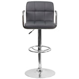 English Elm Contemporary Quilted Vinyl Adjustable Height Barstool with Arms and Chrome Base