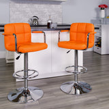 English Elm Contemporary Quilted Vinyl Adjustable Height Barstool with Arms and Chrome Base