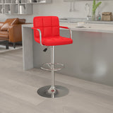 English Elm Contemporary Quilted Vinyl Adjustable Height Barstool with Arms and Chrome Base