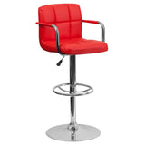 English Elm Contemporary Quilted Vinyl Adjustable Height Barstool with Arms and Chrome Base