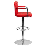 English Elm Contemporary Quilted Vinyl Adjustable Height Barstool with Arms and Chrome Base