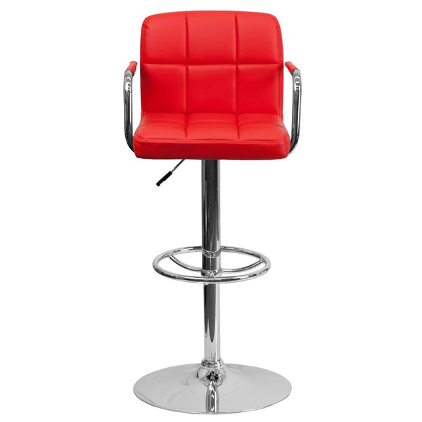 English Elm Contemporary Quilted Vinyl Adjustable Height Barstool with Arms and Chrome Base