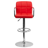 English Elm Contemporary Quilted Vinyl Adjustable Height Barstool with Arms and Chrome Base