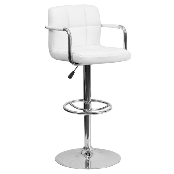 English Elm Contemporary Quilted Vinyl Adjustable Height Barstool with Arms and Chrome Base