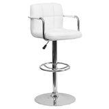 English Elm Contemporary Quilted Vinyl Adjustable Height Barstool with Arms and Chrome Base