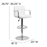 English Elm Contemporary Quilted Vinyl Adjustable Height Barstool with Arms and Chrome Base