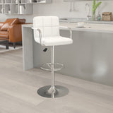 English Elm Contemporary Quilted Vinyl Adjustable Height Barstool with Arms and Chrome Base