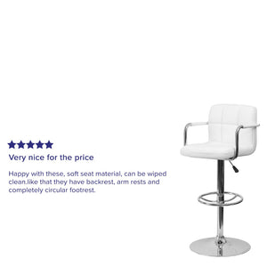 English Elm Contemporary Quilted Vinyl Adjustable Height Barstool with Arms and Chrome Base