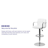 English Elm Contemporary Quilted Vinyl Adjustable Height Barstool with Arms and Chrome Base