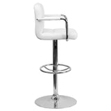 English Elm Contemporary Quilted Vinyl Adjustable Height Barstool with Arms and Chrome Base