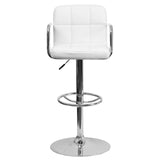 English Elm Contemporary Quilted Vinyl Adjustable Height Barstool with Arms and Chrome Base