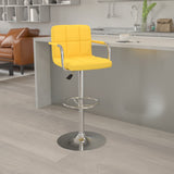 English Elm Contemporary Quilted Vinyl Adjustable Height Barstool with Arms and Chrome Base