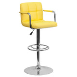 English Elm Contemporary Quilted Vinyl Adjustable Height Barstool with Arms and Chrome Base