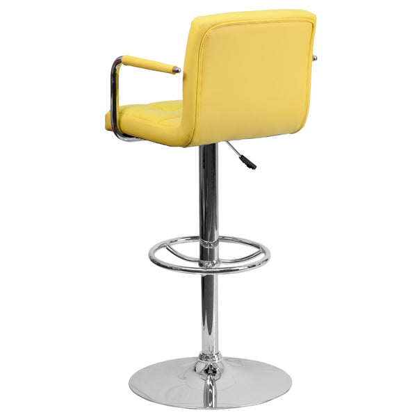 English Elm Contemporary Quilted Vinyl Adjustable Height Barstool with Arms and Chrome Base