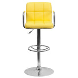 English Elm Contemporary Quilted Vinyl Adjustable Height Barstool with Arms and Chrome Base