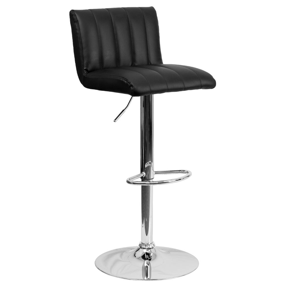 English Elm Contemporary Vinyl Adjustable Height Barstool with Vertical Stitch Back/Seat and Chrome Base