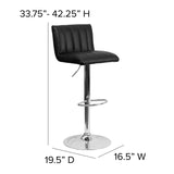 English Elm Contemporary Vinyl Adjustable Height Barstool with Vertical Stitch Back/Seat and Chrome Base