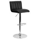 English Elm Contemporary Vinyl Adjustable Height Barstool with Vertical Stitch Back/Seat and Chrome Base