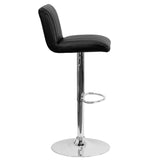 English Elm Contemporary Vinyl Adjustable Height Barstool with Vertical Stitch Back/Seat and Chrome Base