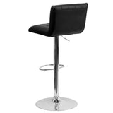 English Elm Contemporary Vinyl Adjustable Height Barstool with Vertical Stitch Back/Seat and Chrome Base