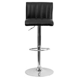 English Elm Contemporary Vinyl Adjustable Height Barstool with Vertical Stitch Back/Seat and Chrome Base