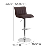 English Elm Contemporary Vinyl Adjustable Height Barstool with Vertical Stitch Back/Seat and Chrome Base