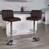 English Elm Contemporary Vinyl Adjustable Height Barstool with Vertical Stitch Back/Seat and Chrome Base