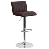 English Elm Contemporary Vinyl Adjustable Height Barstool with Vertical Stitch Back/Seat and Chrome Base