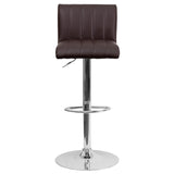 English Elm Contemporary Vinyl Adjustable Height Barstool with Vertical Stitch Back/Seat and Chrome Base