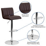 English Elm Contemporary Vinyl Adjustable Height Barstool with Vertical Stitch Back/Seat and Chrome Base