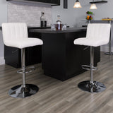 English Elm Contemporary Vinyl Adjustable Height Barstool with Vertical Stitch Back/Seat and Chrome Base