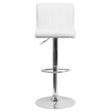 English Elm Contemporary Vinyl Adjustable Height Barstool with Vertical Stitch Back/Seat and Chrome Base