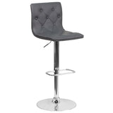 English Elm Contemporary Button Tufted Vinyl Adjustable Height Barstool with Chrome Base