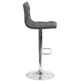 English Elm Contemporary Button Tufted Vinyl Adjustable Height Barstool with Chrome Base