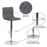 English Elm Contemporary Button Tufted Vinyl Adjustable Height Barstool with Chrome Base