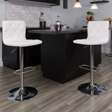 English Elm Contemporary Button Tufted Vinyl Adjustable Height Barstool with Chrome Base