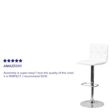 English Elm Contemporary Button Tufted Vinyl Adjustable Height Barstool with Chrome Base