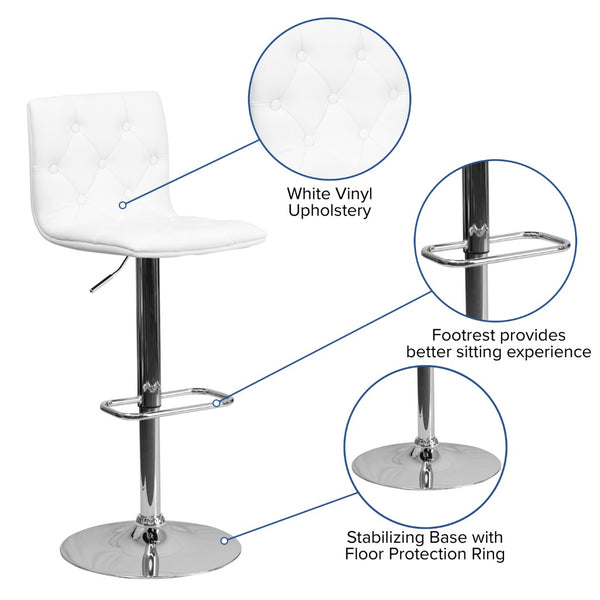 English Elm Contemporary Button Tufted Vinyl Adjustable Height Barstool with Chrome Base