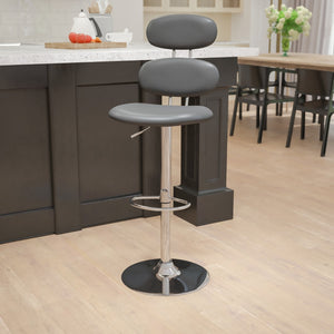 English Elm Contemporary Vinyl Adjustable Height Barstool with Ellipse Back and Chrome Base