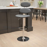 English Elm Contemporary Vinyl Adjustable Height Barstool with Ellipse Back and Chrome Base