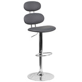 English Elm Contemporary Vinyl Adjustable Height Barstool with Ellipse Back and Chrome Base