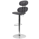 English Elm Contemporary Vinyl Adjustable Height Barstool with Ellipse Back and Chrome Base