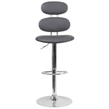 English Elm Contemporary Vinyl Adjustable Height Barstool with Ellipse Back and Chrome Base