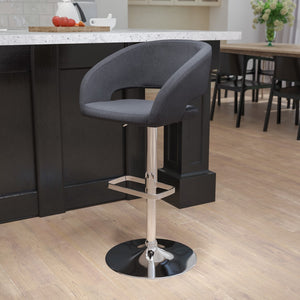 English Elm Contemporary Charcoal Fabric Adjustable Height Barstool with Rounded Mid-Back and Chrome Base