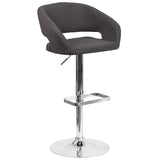 English Elm Contemporary Charcoal Fabric Adjustable Height Barstool with Rounded Mid-Back and Chrome Base