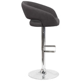 English Elm Contemporary Charcoal Fabric Adjustable Height Barstool with Rounded Mid-Back and Chrome Base